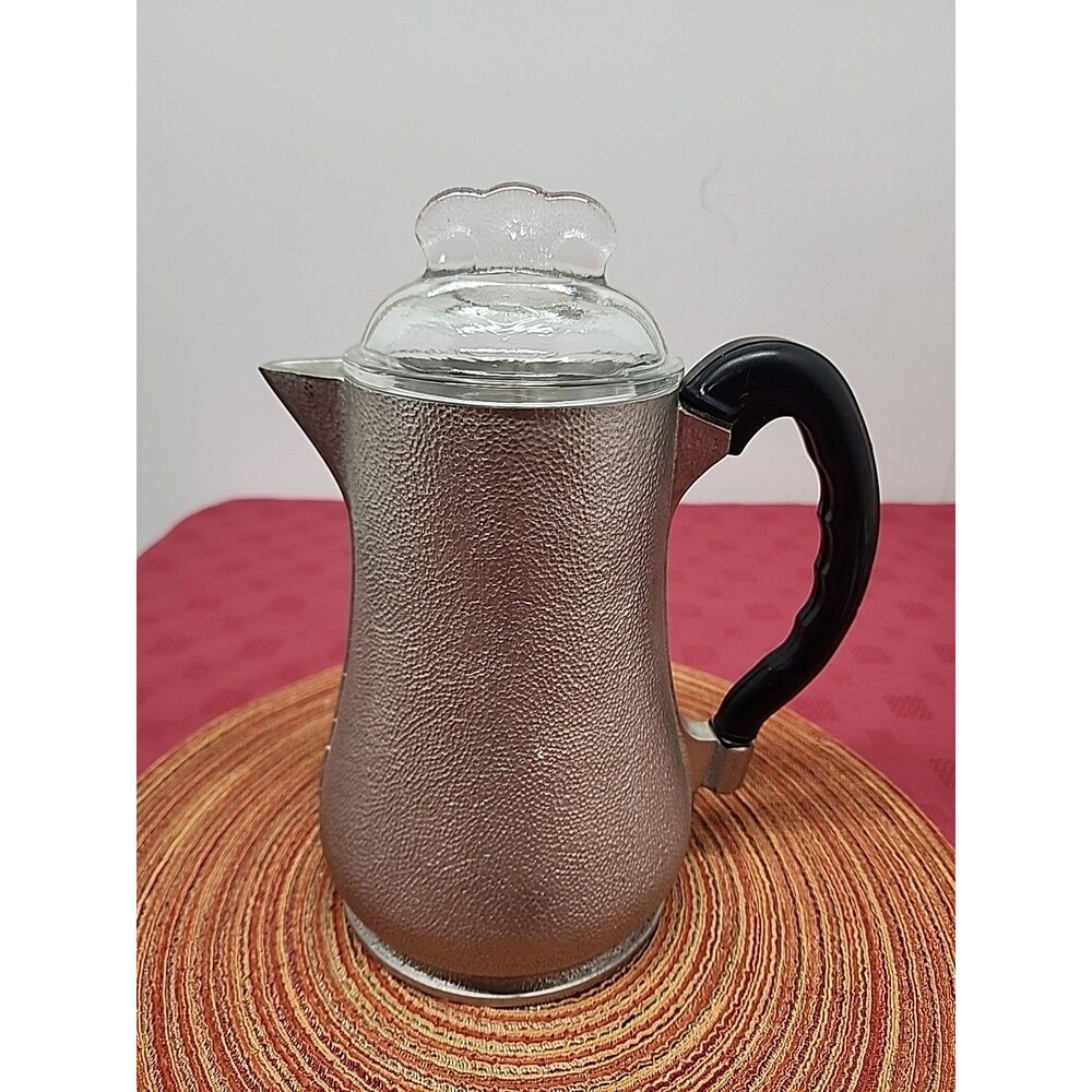 MCM Guardian Service Coffee Server Bakelite Handle W Lid Hammered Aluminum 1940s
